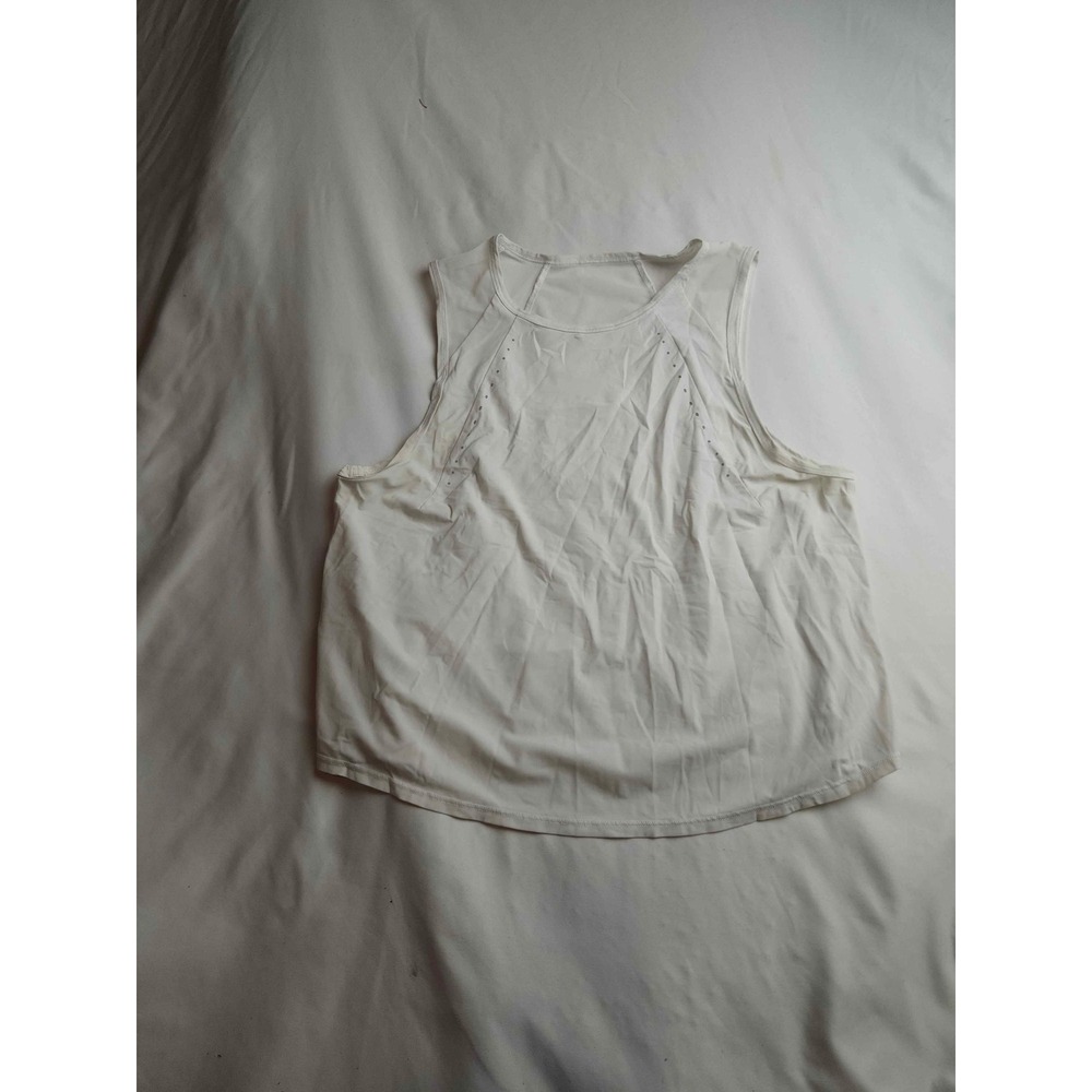 Lululemon White Laser Cut Mesh Back Pleated Activewear Tank Top Womens S